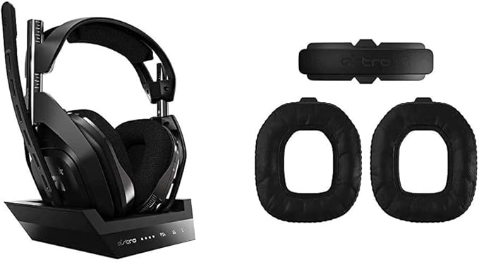 ASTRO Gaming A50, Wireless Gaming-Headset mit Ladestation, Gen 4, Dolby Audio, Game/Voice Balance Control, 9m-Schwarz/Silber &amp; ASTRO Gaming A50 Wireless Mod Kit Gen 4 zur Ger&auml;uschisolierung - Schwarz