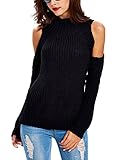 Choies Women's Black High Neck Cold Shoulder Long Sleeve Sweater Pullover S