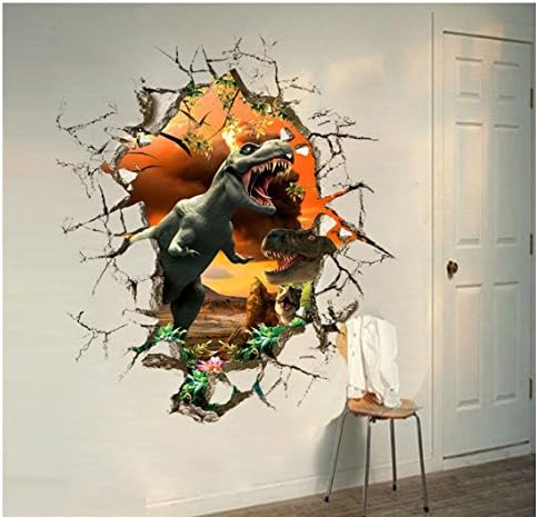 Wall All Sticker Removable Jurassic Park Dinosaur 3D Hole View Waterproof Wall Stickers Kids Room Decor Nursery Home Decal