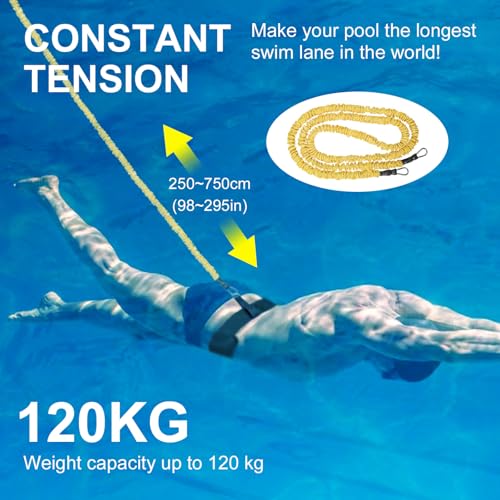Swimming Belt for Pool, Swimming Aid Adult Pool, Swimming Belt Pool Adults, Swimming Resistance Belt with 2.5-7.5 m Adjustable Swimming Rope for Any Swimming Pool Without Countercurrent System