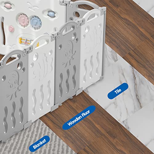 Albott Baby Playpen 22 Panels, Foldable and Portable Kids Safety Play Yard with Lockable Door, Adjustable Shape Activity Center for Indoor and Outdoor Use (White & Grey)