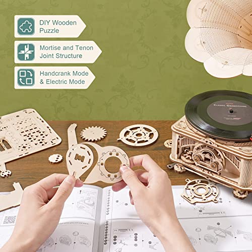 ROKR 3D Wooden Puzzles Gramophone Model Kits for Adults Handcrank