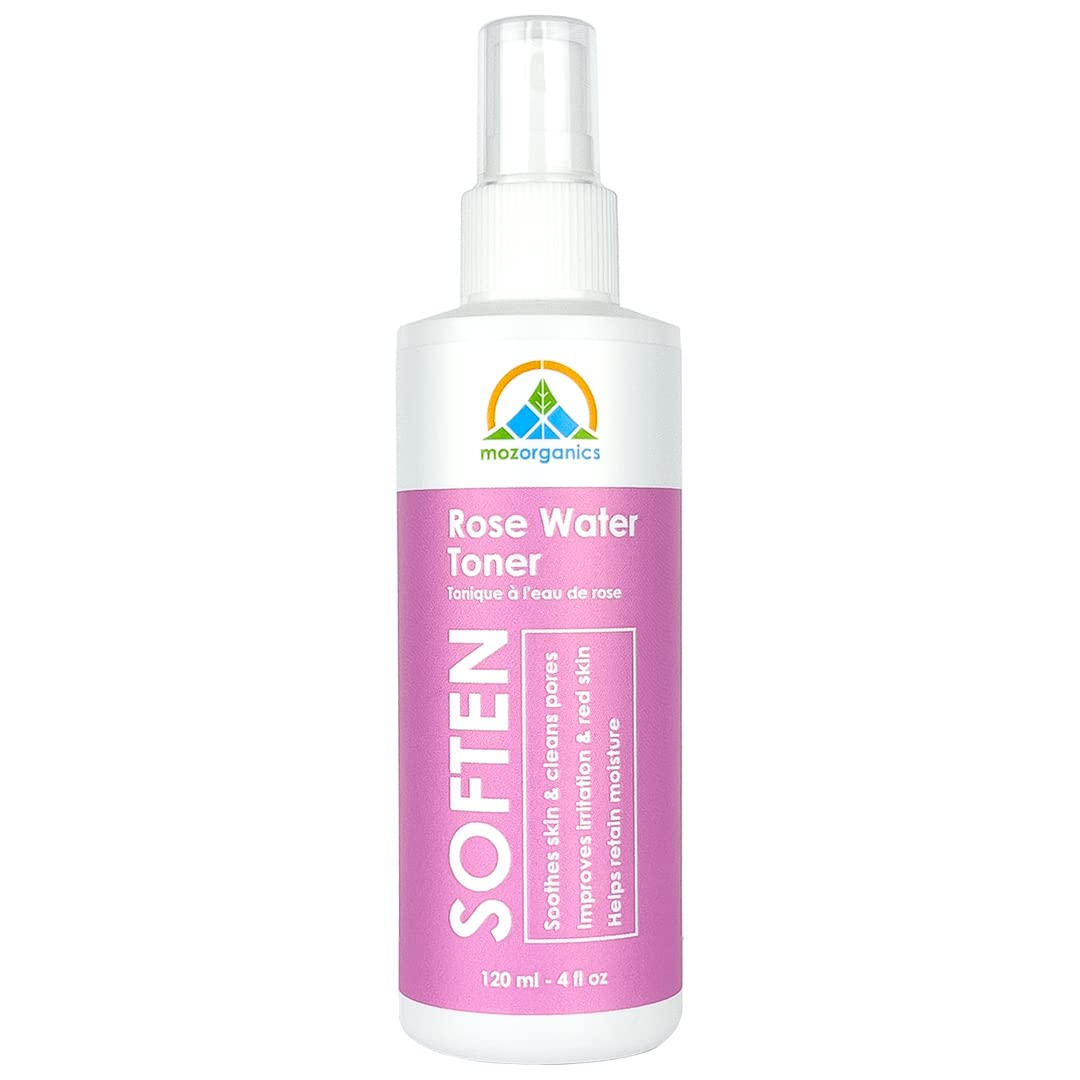 Rose Water Toner for Skin, Face & Hair, Pure Moroccan Rosewater Distilled from Rosa Damascena, Natural Organic Mist for Dry Skin, Anti-Inflammation and Acne Treatment (4 fl.oz./120 ml)