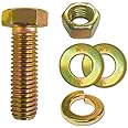 (10 Sets) 3/8-16x1-1/4 Grade 8 Hex Cap Bolts Screws, Nuts, Flat & Lock Washers Yellow