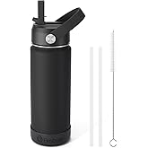 Fimibuke Kids Insulated Water Bottle, 18oz BPA FREE 18/8 Stainless Steel Kids Cup with Straw Travel Tumbler Double Wall Vacuum Leak Proof Toddler Water Bottle for School Boys Girls(1 Pack, Black)