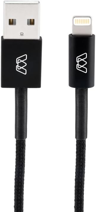 MOS Spring Lightning Cable Aluminum Heads, Spring Relief, Cotton Jacket, Black, 1ft