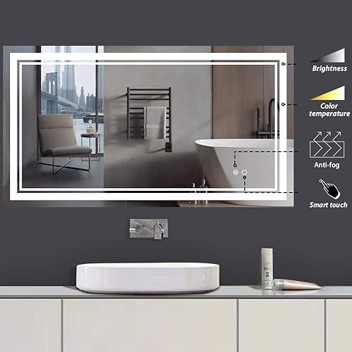Keonjinn 40 x 24 Inch LED Bathroom Makeup Mirrors Wall Mounted Anti Fog & Dimmer Touch Switch Mirror,Adjustable White/Warm/Natural Lights(Horizontal/Vertical)