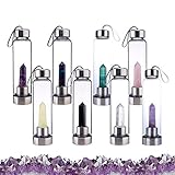 Crystal Elixir Water Bottle - Removable Gemstones and Protective Sleeve - Natural Rose Quartz and Amethyst Healing - Guaranteed Leak Free