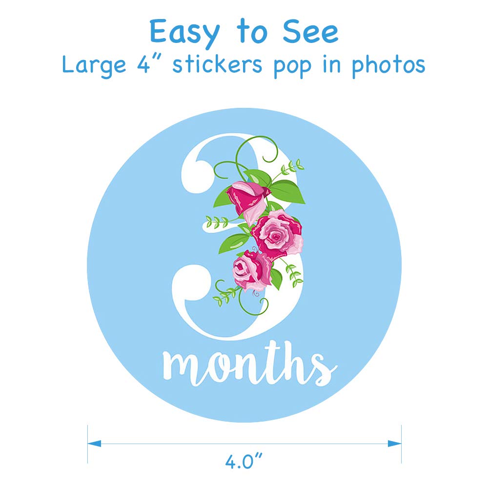 HIGO Baby Monthly Milestone Stickers | 36 Pack Floral Baby Growth& Holiday Stickers | Newborn Girl Stickers | Best Baby Shower Gift | Decorative Photograph Prop (36 Pack Floral)