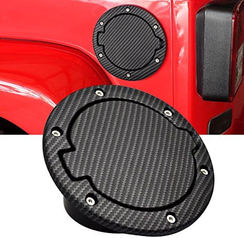 DIYTUNINGS Black Powder Carbon Fiber Coated Steel Gas Fuel Tank Cap Cover for Jeep Wrangler JK JKU Unlimited Rubicon Sahara X Off Road Sport Exterior Accessories Parts 2007-2017