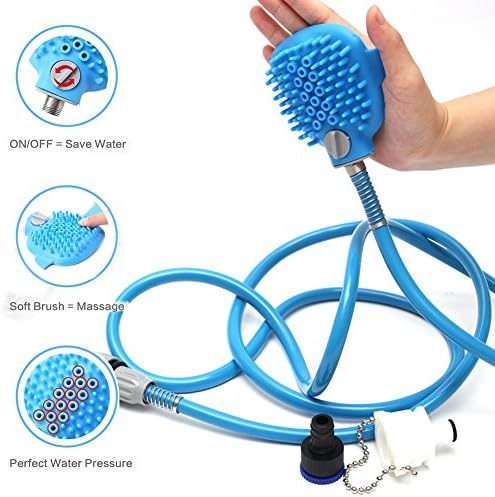 Pet Bathing Tool, Shower Sprayer and Scrubber In-One Bath Tub Outdoor Garden Hose Compatible Dog Cat Horse Grooming