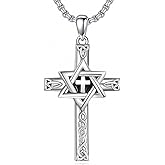 LES OSEWA Celtic Cross Necklace 925 Sterling Silver Jewish Cross Pendant Star of David Necklace Clover Viking Irish Jewelry Religious Protective Gift for Men Women