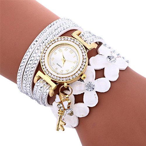 IEason,Fashion Chimes Diamond Leather Bracelet Lady Womans Wrist Watch (White)