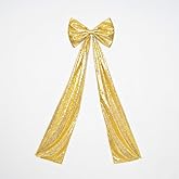 PartyDelight Large Gold Bow Decorations for Party Big Sequin 16x47 Inchs Ribbon Tie Detachable Bow for Dress Christmas Tree Topper Bow Xmas Birthday Room Decor Coquette Backdrop