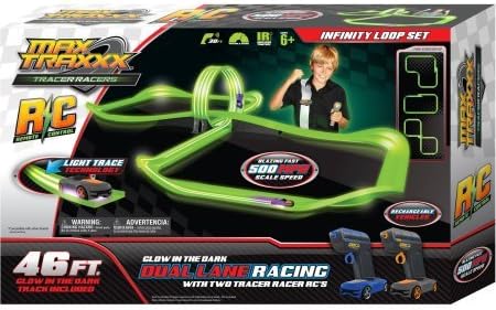 Max Traxxx Tracer Racer Glow-in-the-Dark R/C Infinite Loop Race Set, 46' Track