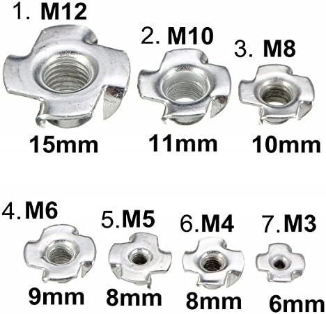 New 10Pcs/Set M3/M4/M5/M6/M8/M12 Carbon Steel Four Prong Furniture T Nuts Inserts Wood Zinc Plated Fastener M4x8mm