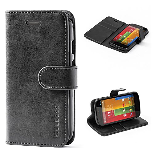 Moto G 1st Gen Case,Mulbess Leather Case, Flip Folio Book Case, Money Pouch Wallet Cover with Kick Stand Motorola Moto G 1st Generation,Black
