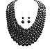 Fashion 21 Women's Five Multi-Strand Simulated Pearl Statement Necklace and Earrings Set (Black)