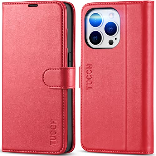 TUCCH Wallet Case for iPhone 14 Pro 6.1-inch, [RFID Blocking] [4 Card Slots] TPU Interior Protective Case, Magnetic Folio Shockproof PU Leather Stand Flip Cover Compatible with iPhone 14 Pro 2022, Red