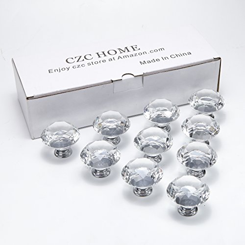 image for CZC HOME 10 PCS Diamond Crystal Glass Pull Handle Cabinet Knobs Cupboa
