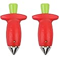 Strawberry Huller Fruit Slicer Set, Red/Green, quick Remove Strawberry berry Stem Tool, Kitchen Tools and picnic Gadgets,（2packs)