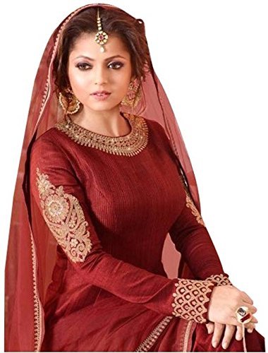 rudra fashion women's red georgette heavy embroidered semi-stitched salwar suit dress material