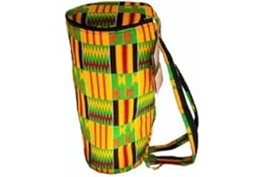 AFRICA HEARTWOOD PROJECT African Kente Print Djembe Bag - Backpack style case fits 12.5" x 22" djembe drums - Zip top opening