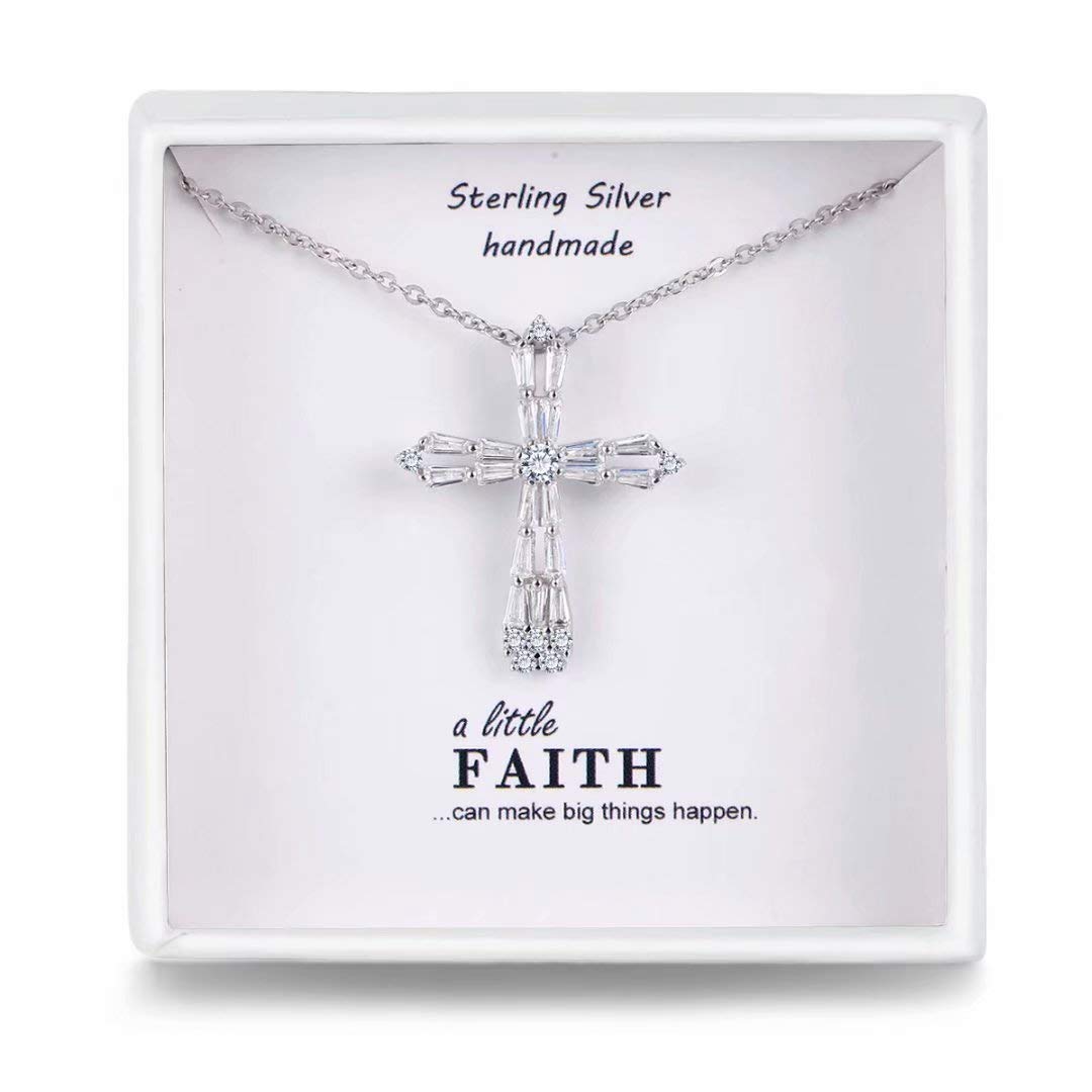 Qings Silver Cross Necklace,Sterling Silver Necklace With Cubic Zirconia Jewellery Birthday Gift for Women Girls