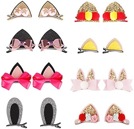 Sufermee 16 Pcs (8 pairs) Baby Girls Hair Clips Cat Ear Hair Bows Clips Rabbit Ear Hair Barrettes Hair Accessories for Toddlers Girls Teens Kids