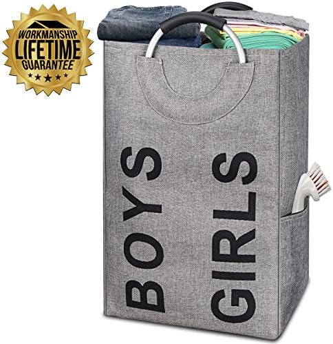 SEMK Hamper Laundry Basket Double Laundry Hamper Laundry Bag Dirty Clothes Hamper Dokehom College Hamper Dorm Collapsible Easy Carry Folding Tall Clothing Hamper Handy Standing (Grey Double Hamper)