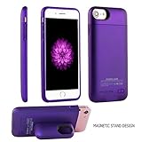 Battery Case for iPhone 8/7/6s/6 - i.Valux Slim Protective Rechargeable Extended External Charger Case 3000mAh Power Bank Backup Battery Charging Case Shockproof Bumper with Magnetic Stand (Purple)