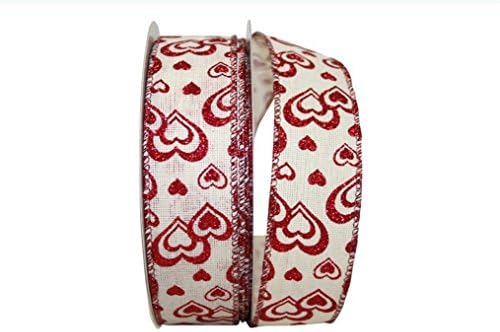 Wired Hearts Hopsack Natural Linen Valentine's Day Ribbon 1 1/2" 20 Yards