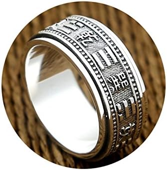 Aundiz Sterling Silver Can Rotate Lucky Ring Chinese Elements Ring 1 cm Wide for Men