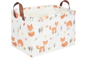 FXOCSHE Rectangle Fox Basket,Collapsible canvas waterproof storage basket,Toy Organizer,Laundry Basket for Kid Rooms,Baby Room decor,Toy Basket,Woodland Nursery Decor,Gift Basket(Fox)