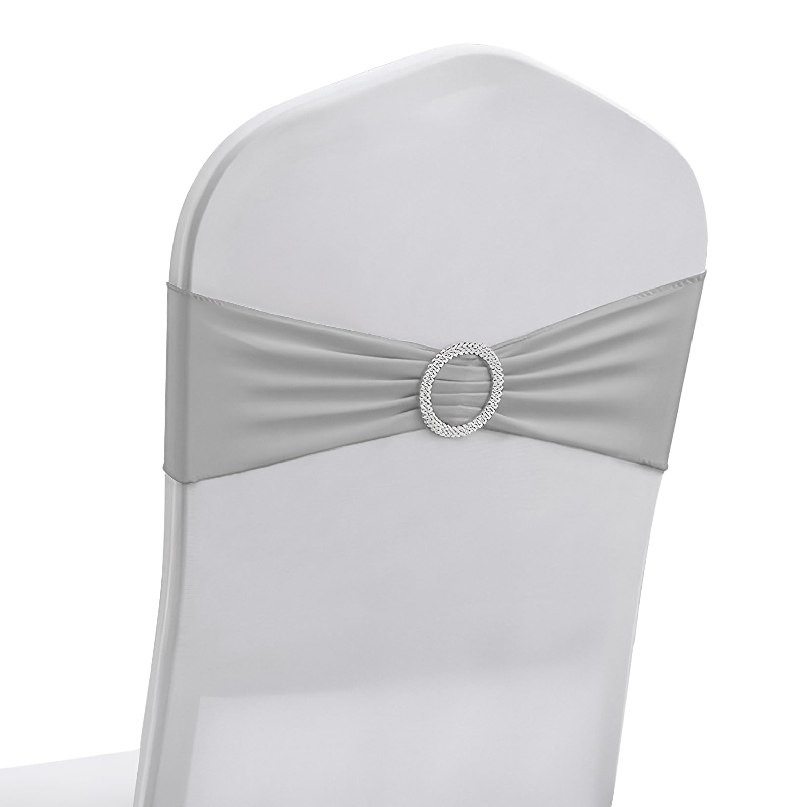 50 PCS Elastic Stretch Spandex Chair Covers Sashes Bands,Bows Sashes Chair Cover with Buckle for Wedding Party Ceremony Events for Folding Chairs Banquet Decorations Chair Decorations (Light Grey)