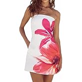 Fuimsul Women Sexy Strapless Floral Pattern Bodycon Tube Mini Dress Summer Skinny Sleeveless Backless Bandeau Tube Dress