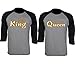 GOLD KING AND QUEEN BASEBALL SHIRTS COUPLE MATCHING RAGLAN 3/4 SLEEVE T-SHIRTS