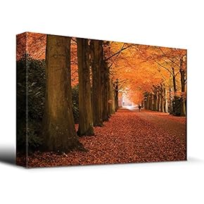 Autumn Orange leaved Trees line Path - Canvas Art Home Art - 12x18 inches