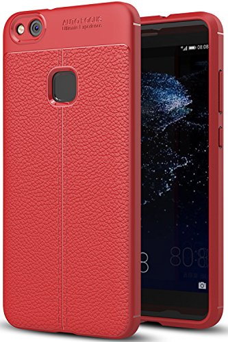 Huawei P10 Lite Case,SUNGUY Shockproof Non-Slip Soft TPU Protective Slim Flexible Case with Litchi Pattern Leatherwear Case Cover for Huawei P10 Lite Case-Red