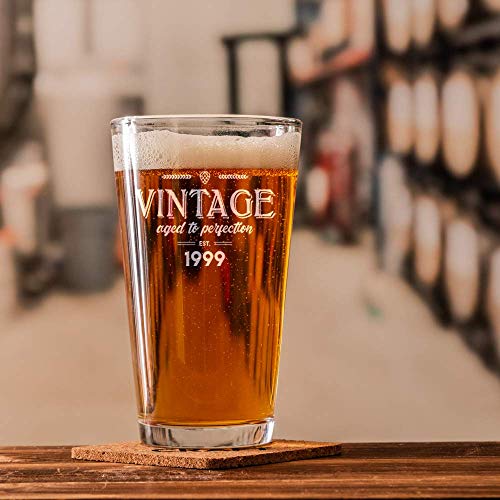 21st Birthday Beer Glass 1999 Birthday Gift Vintage 16oz PUB Style PINT Beer Glass - Funny Gifts for Men, Women, brother, mom, Anniversary