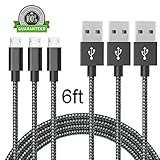 AOKER Micro USB Cable, 3Pack 6FT Extra Long Nylon Braided High Speed USB to Micro USB Charging Cord Fast Charger for Galaxy S7/S6/S5/Edge,Note 5/4/3,HTC,LG,Nexus and More (3 Pack 6FT Black)