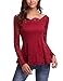 iClosam Women Sexy Off Shoulder A-line Long Sleeve Floral Lace Shirt Tops, Wine Red, Large