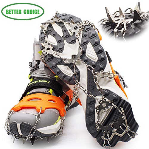 EnergeticSky Crampons for Shoes,Anti-Slip Traction Ice Cleats Snow Grips with 19 Spikes Stainless Steel for Walking,Jogging,Climbing,Hiking-by LYSHION