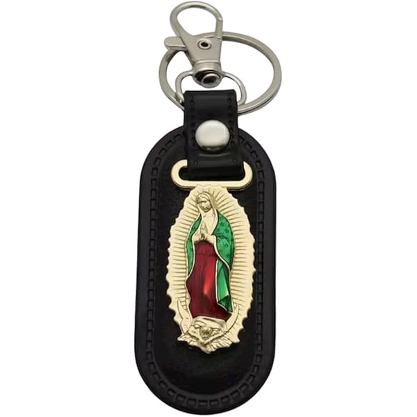 Generic Our Lady of Guadalupe Red Wooden Heart-Shapped Keychain