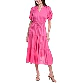 Anne Klein Womens Tiered Puff Sleeve Midi Dress