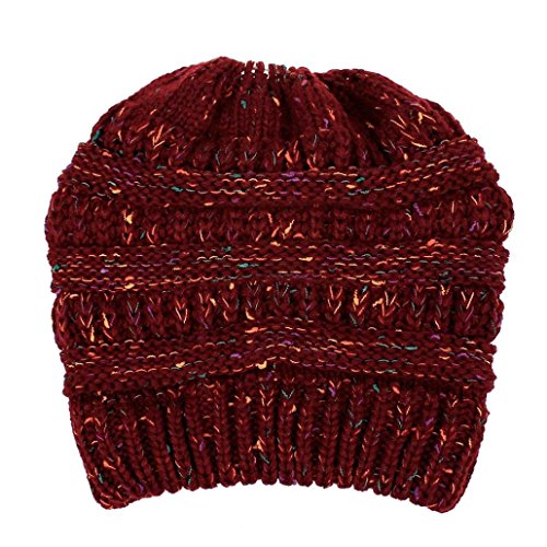 Men Women Baggy Warm Crochet Winter Wool Knit Ski Beanie Skull Slouchy Caps Hat (Wine)