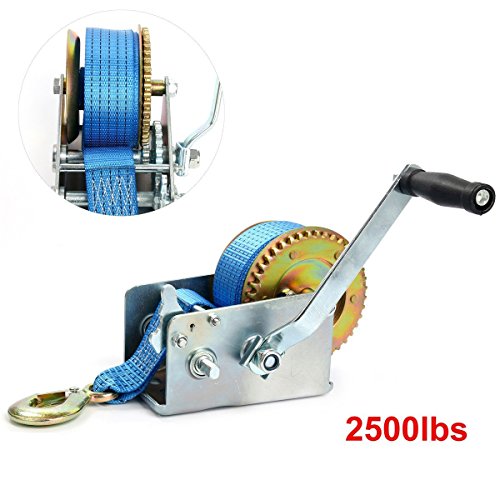 8milelake 2500lbs Hand Winch Hand Crank 2 Gear Strap Gear Winch Polyester Strap ATV Boat Trailer Heavy Duty (2500LBS) - Image 3