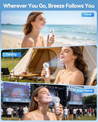 Winwj Hand Fan with Cooling Function, Portable 20000RPM High Speed 20.5 Hours Runtime, 4 Speeds USB Rechargeable Small Fan for Travel