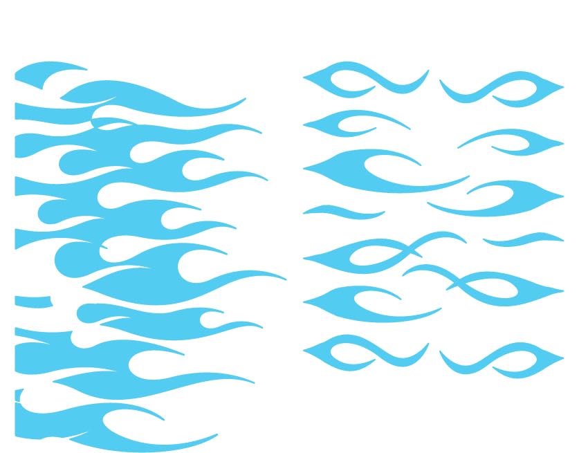 Custom Made Flames Decal Sticker Fits Guitars & Basses. Colour Options Available. (Light Blue)