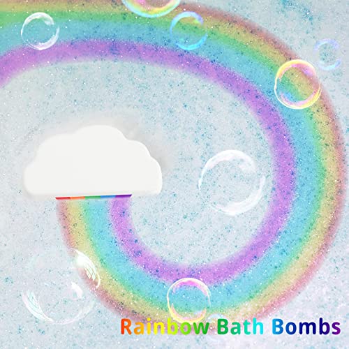 Bath Bombs Gift Set of 4, Handmade Rainbow Bath Bombs with Natural Ingredients, Cloud ​Bath Bomb with Rich Bubbles, Great Gift idea for Her, Girls, Women and Kids